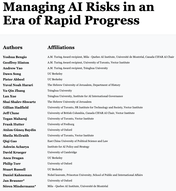 Managing AI Risks in an Era of Rapid Progress